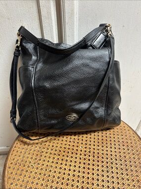 Coach Black Pebbled Leather Shoulder Bag with Gold Hardware